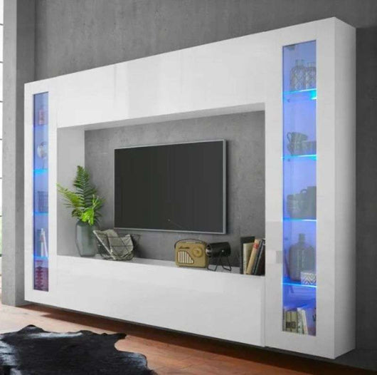 Parete attrezzata soggiorno porta TV pensile sospeso 2 vetrine Joy Frame