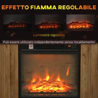 Caminetto Elettrico 1800W con Fiamma 3D, Timer e Telecomando, in Legno, Metallo e Vetro, 81.5x30x76.2 cm, Marrone