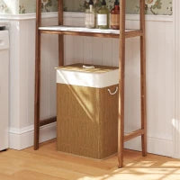 Cesto Portabiancheria 72L con Coperchio in Bambù, Manici in Corda e Sacco Rimovibile, Marrone