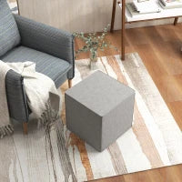 Poggiapiedi Quadrato 2 in 1 con Rivestimento Rimovibile in Tessuto Effetto Lino, 41x41x41 cm, Grigio Chiaro