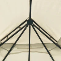 Gazebo da Giardino con Zanzariera, Tetto a 2 Livelli e Struttura in Metallo, 3.7x3m, Beige