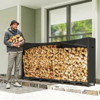 Legnaia da Esterno in Metallo con Telo Impermeabile, Capacità 0.8m³, Struttura Regolabile, 235x31x116 cm, Nero