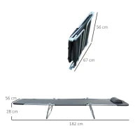 Lettino Prendisole Pieghevole con Schienale Reclinabile e Cuscino, 182x56x24.5cm