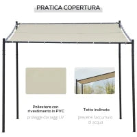Gazebo Pergola Addossata da Giardino 3x3m in Metallo e Poliestere Beige