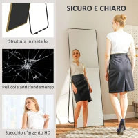 Specchio da Terra Moderno a Figura Intera, Design Autoportante o da Parete, 40x150 cm, Nero