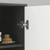kleankin Colonna Bagno Salvaspazio in Legno con 2 Armadietti e Cassetto, 30x28x180 cm, Nero