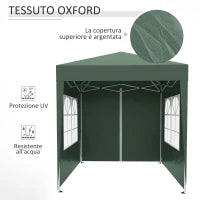 Gazebo 2x2 m Pieghevole con 4 Pareti Rimovibili e Borsa da Trasporto, in Metallo e Poliestere, Verde
