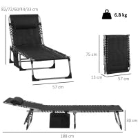 Sdraio da Giardino con Schienale Regolabile su 5 Livelli, Poggiatesta e Tasca, 188x57x30cm