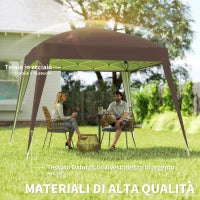 Gazebo Pieghevole da Giardino 2.4x2.4m con Struttura in Acciaio e Corde Antivento, Caffè