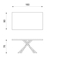 E-STYLO Tavolo fisso con top in rovere naturale e gambe in metallo nero, 90cm X 160cm H. 76cm.