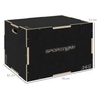 Box Jump Pliometrico a 3 Altezze in Legno Antiscivolo, 76-61-51cm, Nero