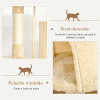 Albero Tiragraffi per Gatti in Legno a 4 Livelli con Cuccia, Giocattoli, Pallina e Corda, Altezza 114 cm
