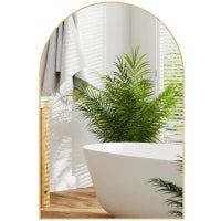 Specchio da Parete Arrotondato, Specchio da Bagno con Cornice in Lega di Alluminio, per Camera, Soggiorno, Ingresso, 60 × 90 cm, Oro