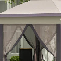 Gazebo 4x4m Impermeabile Pop-up Esagonale Pieghevole, Doppio tetto, Gazebo da Giardino con 6 Pareti Laterali, Tenda da Festa con Borsa da Trasporto Inclusa, Caffè e Beige