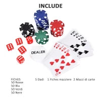 Valigetta Poker Professionale in Alluminio, Set Poker con 200 Fiches e 2 Mazzi per Texas hold'em e Blackjack