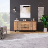 Credenza Vintage in Legno Marrone con 3 Cassetti e Ripiani Regolabili per Soggiorno e Sala da Pranzo, Marrone antico