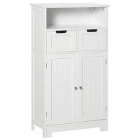 kleankin Mobile Bagno Multiuso Salvaspazio, Armadietto da Bagno con Armadietto 2 Ante, Mensola e 2 Cassetti Regolabili, 60x30x108.8cm, Bianco