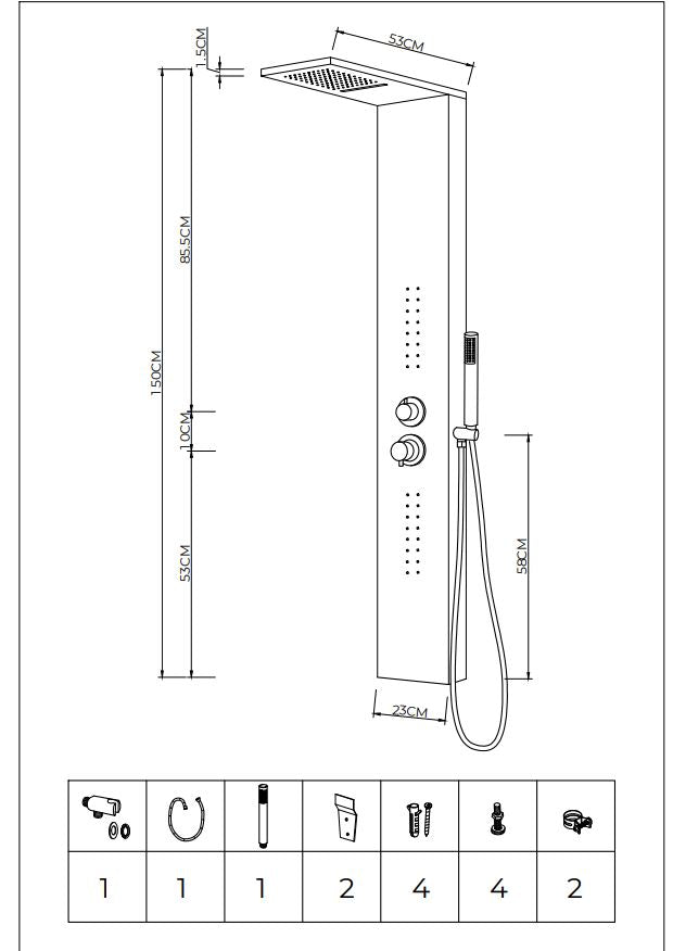 Colonna doccia attrezzata easy in acciaio black con cascata h150xl23xp53 *** confezione 1