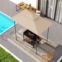 Copertura per Gazebo da Giardino per Barbecue 1.52x2.44 m a 2 Livelli in Poliestere 160gsm Beige