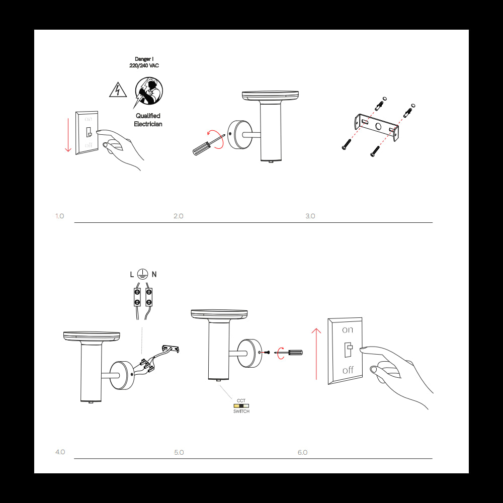 Mac Wall Base Nero - Applique a led da muro 12W CCT Switch 2700K/3200K/4000K, Lampada da muro in alluminio - Beneito & Faure
