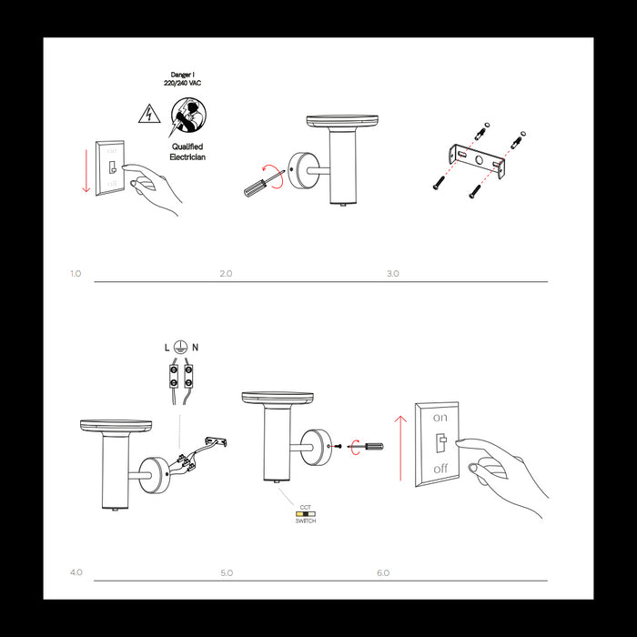 Mac Wall Base Nero - Applique a led da muro 12W CCT Switch 2700K/3200K/4000K, Lampada da muro in alluminio - Beneito & Faure