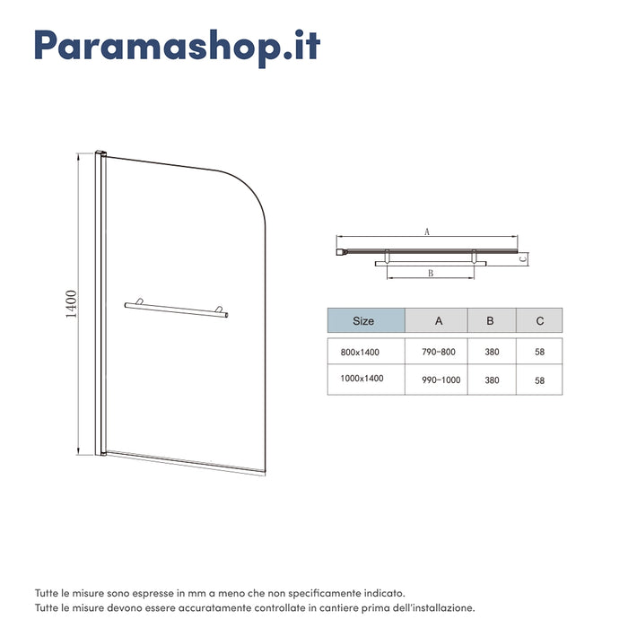 Parete sopravasca girevole 100 cm vetro trasparente e portasciugamani | Macao