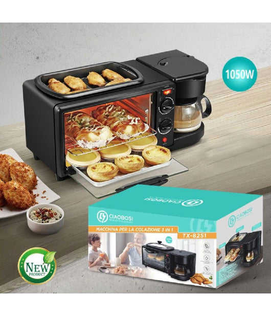 Macchina Colazione Elettrica 3in1 Tx-8251 Forno Multifunzione Padella Caffettiera         