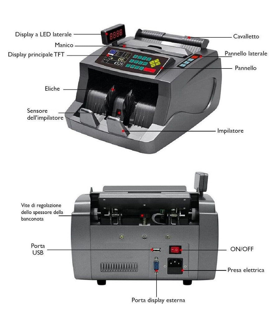 Macchina Conta Banconote Automatico Multi Valuta Rivelatore Di Banconote False         