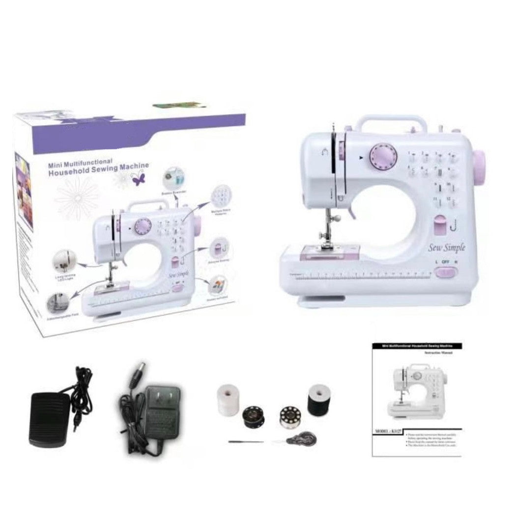 Trade Shop - Macchina Da Cucire Portatile Con 12 Punti Uso Domestico Sistema Con 2 Velocità Di Cucito -