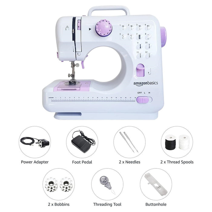 Trade Shop - Macchina Da Cucire Portatile Con 12 Punti Uso Domestico Sistema Con 2 Velocità Di Cucito -