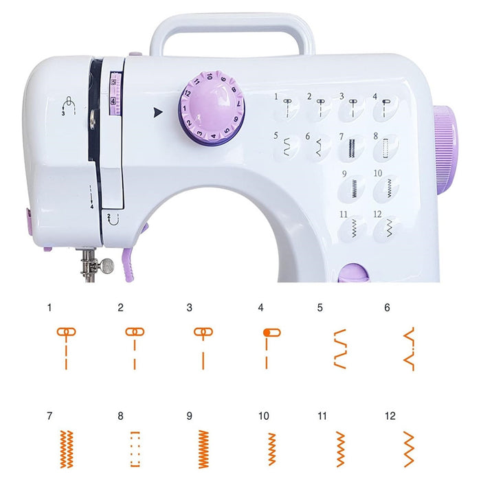 Trade Shop - Macchina Da Cucire Portatile Con 12 Punti Uso Domestico Sistema Con 2 Velocità Di Cucito -