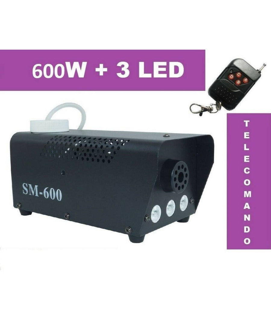 Macchina Fumo Fog Telecomando Effetti Luce 600 W Watt 3 Led Nebbia Discoteca         