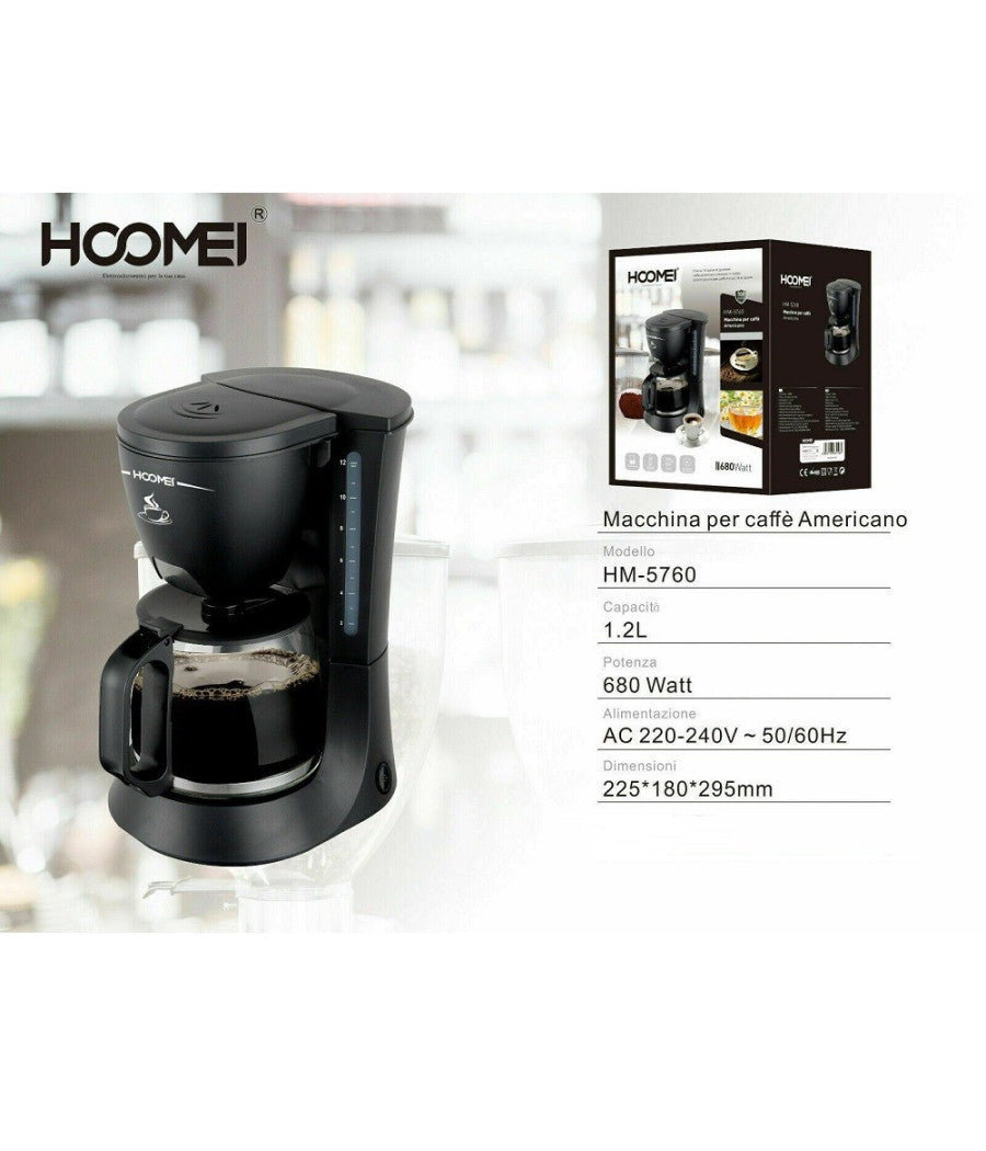 Macchina Per Caffe' 10 Tazze 680 Watt 1.2 Lt Americano Ottima Qualita' Hoomei         