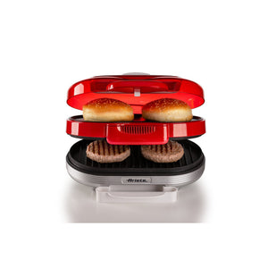 Macchina per fare hamburger 1200W, doppie piastre antiaderenti, 2 scomparti - Rosso