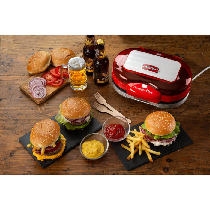Macchina per fare hamburger 1200W, doppie piastre antiaderenti, 2 scomparti - Rosso
