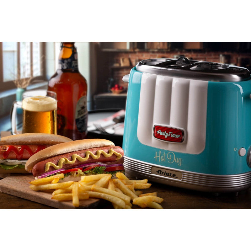 Macchina per Hot Dog 650W, 4 spazi di cottura, 5 livelli di cottura, espulsione automatica - Azzurro