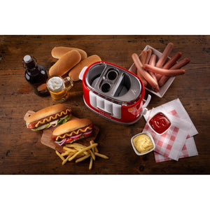 Macchina per Hot Dog 650W, 4 spazi di cottura, 5 livelli di cottura, espulsione automatica - Rosso
