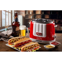 Macchina per Hot Dog 650W, 4 spazi di cottura, 5 livelli di cottura, espulsione automatica - Rosso