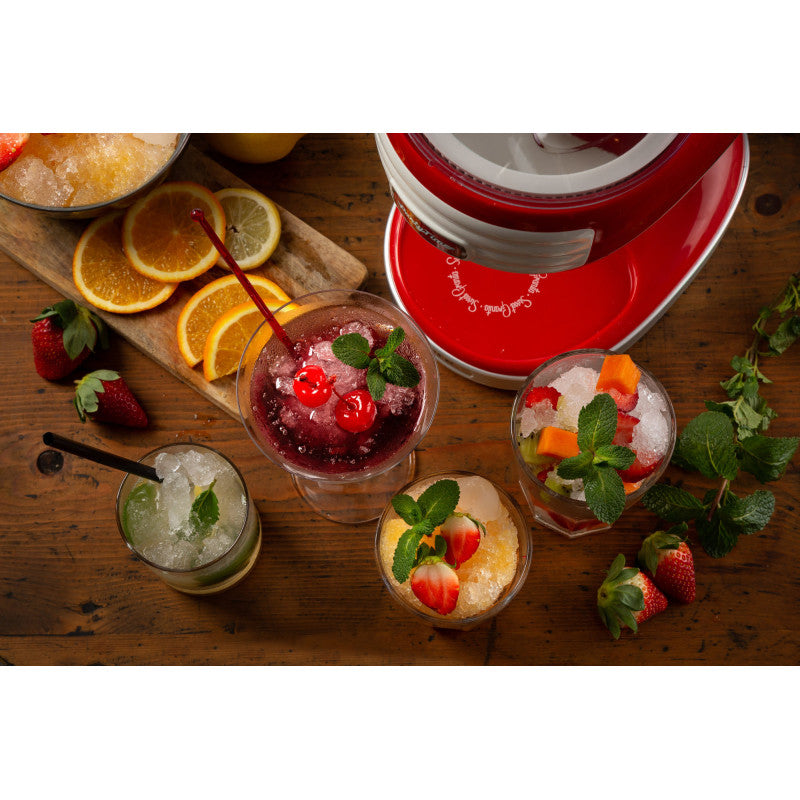 Macchina per tritare ghiaccio, 30W, cestello removibile, lame in acciaio inox - Rosso