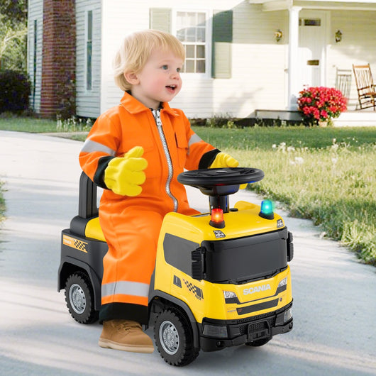 Giocattolo macchina a spinta per ufficiale scania dei pompieri con luci, Macchina cavalcabile per bambini 18 mesi Giallo-Macchinine giocattoli