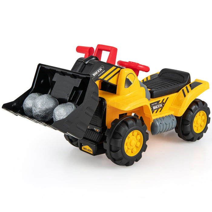 Macchina bulldozer a pedali per bambini, Camion giocattolo con secchio regolabile clacson casco e 3 pietre giocattolo-Macchinine giocattoli