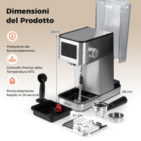 Macchina da caff¨¨ da 20 bar con montalatte con schermo a sfioramento e 1-Macchina per espresso in acciaio inossidabile Argento