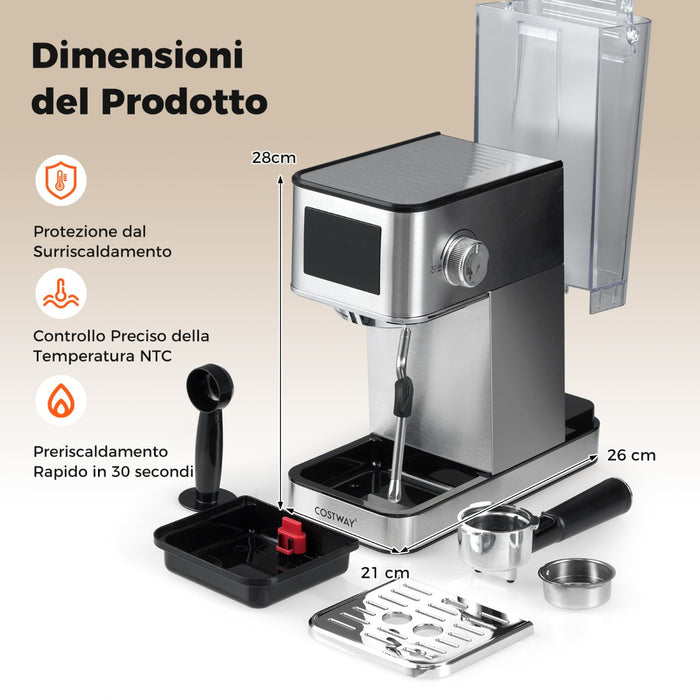 Macchina da caff¨¨ da 20 bar con montalatte con schermo a sfioramento e 1-Macchina per espresso in acciaio inossidabile Argento