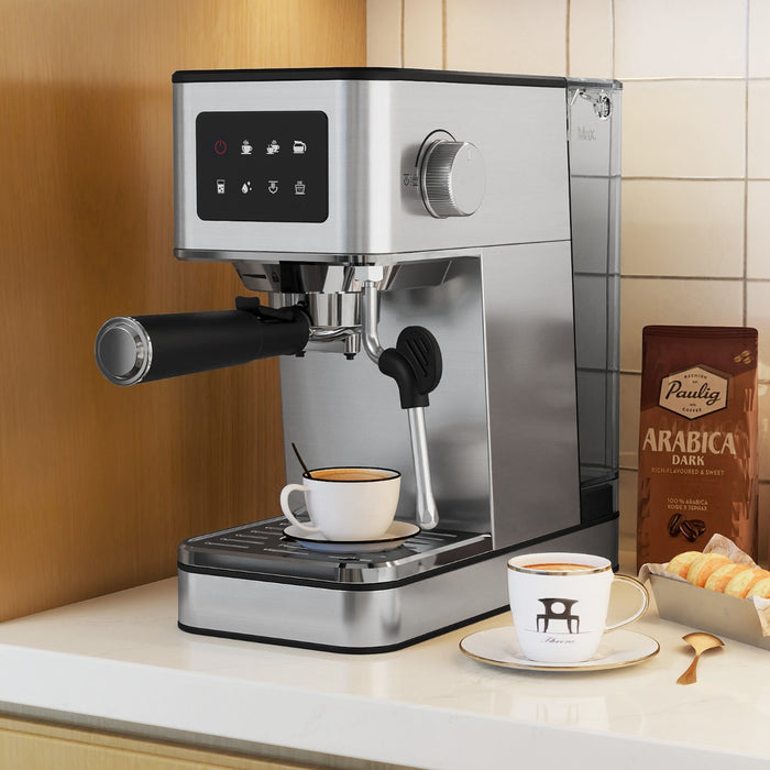 Macchina da caff¨¨ da 20 bar con montalatte con schermo a sfioramento e 1-Macchina per espresso in acciaio inossidabile Argento