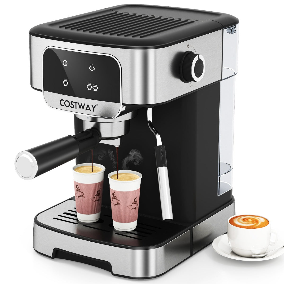Macchina da caff¨¨ professionale 1200W con montalatte a vapore-Macchina per espresso 20 bar per barista Nero e argento