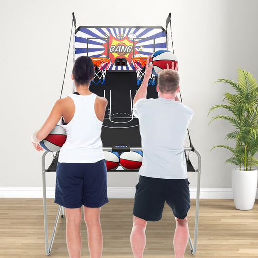 Gioco arcade di pallacanestro a doppio tiro pieghevole, Macchina da pallacanestro con punteggio elettronico Colorato1-Giocattoli sportivi