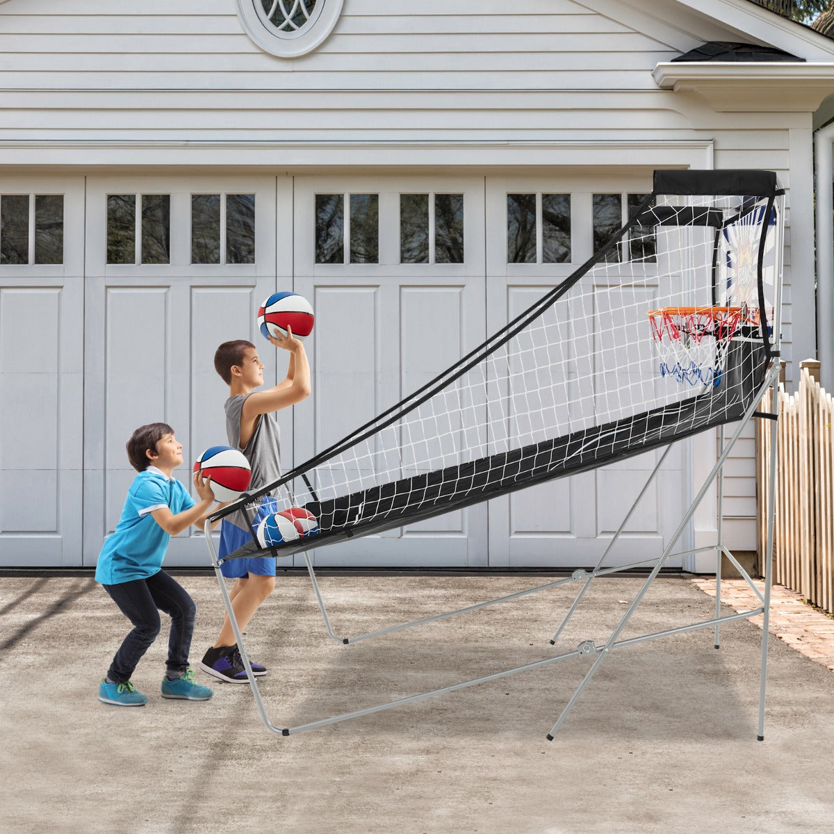 Gioco arcade di pallacanestro a doppio tiro pieghevole, Macchina da pallacanestro con punteggio elettronico Colorato1-Giocattoli sportivi