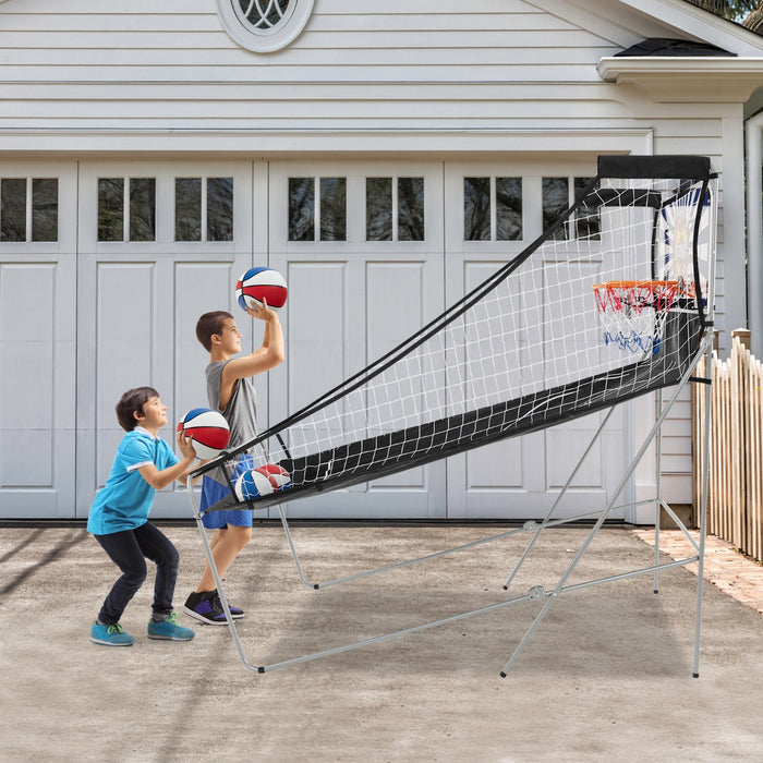Gioco arcade di pallacanestro a doppio tiro pieghevole, Macchina da pallacanestro con punteggio elettronico Colorato1-Giocattoli sportivi