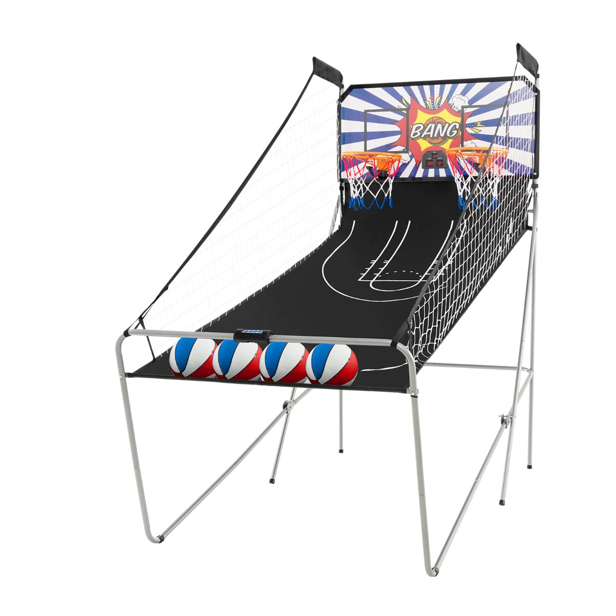Gioco arcade di pallacanestro a doppio tiro pieghevole, Macchina da pallacanestro con punteggio elettronico Colorato1-Giocattoli sportivi