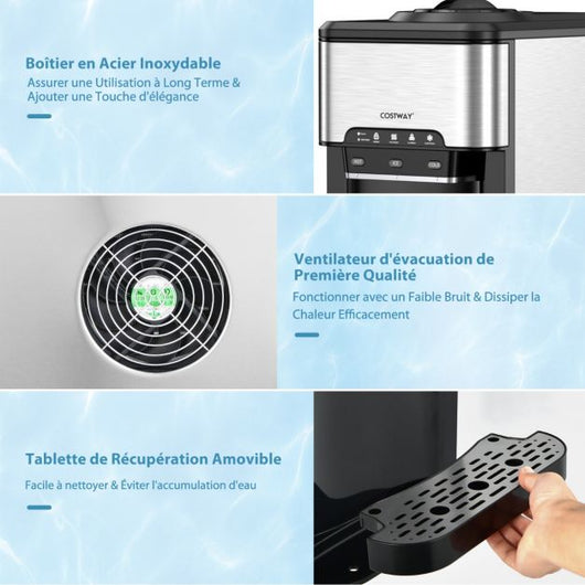 Fabbricatore di ghiaccio 3 in 1 con distributore di acqua calda/fredda 20 kg in cubetti di ghiaccio 24 ore 6-13 minuti per bar di casa e ufficio 20_0008826